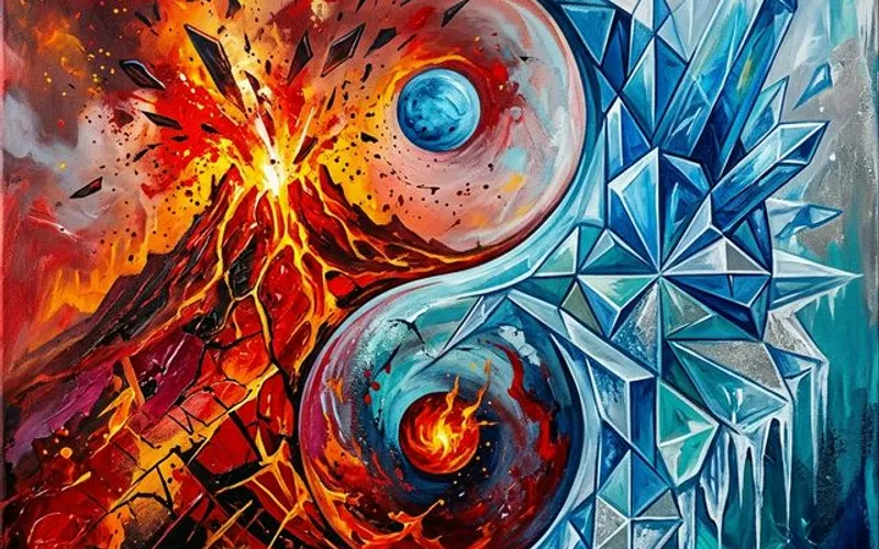 Yin-yang fire and ice representing stress reactions