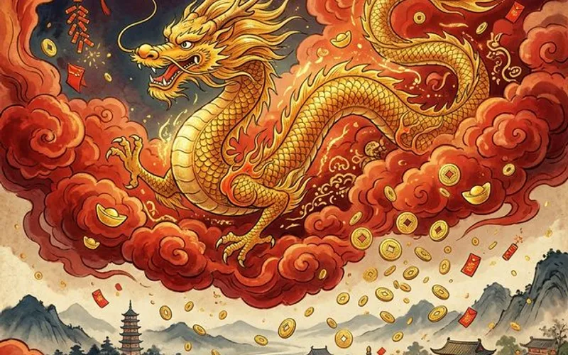 Dragon doré chanceux dans la culture asiatique