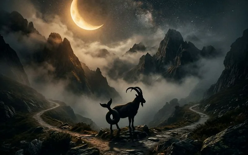 Le Capricorne se tient à un carrefour de la vie sous la lumière de la lune dorée