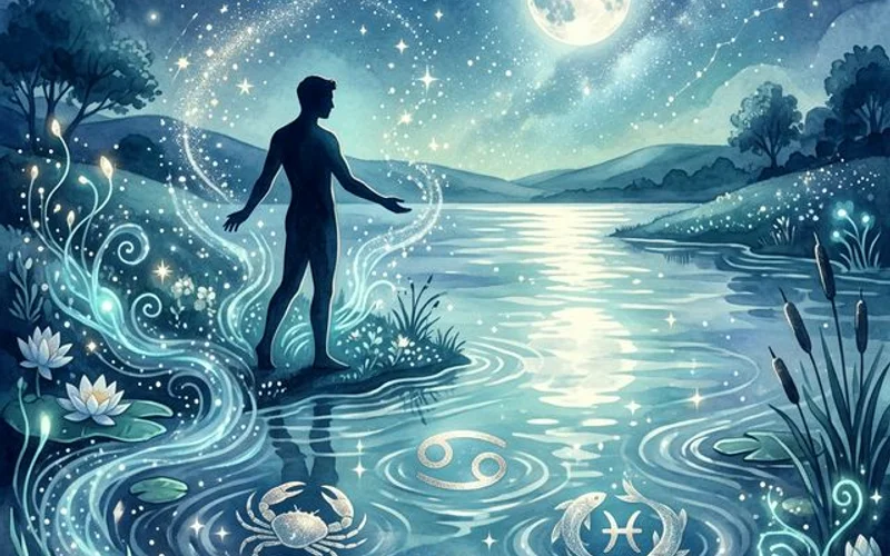 Hommes des signes d'Eau romantiques sous la lune