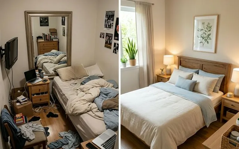 Comparação entre quartos feng shui ruins e bons
